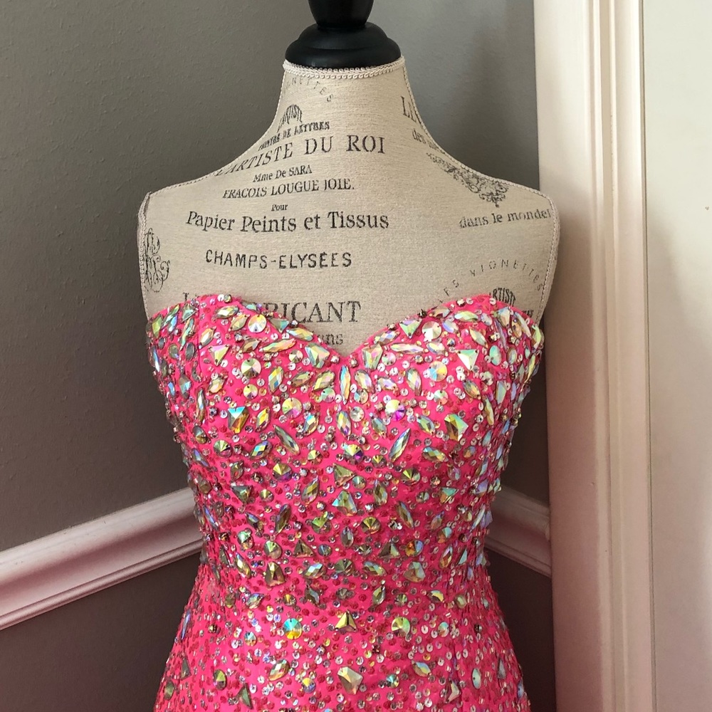 🔴CLEARANCE NEW TIFFANY DESIGNS SZ 4 NEON PINK CORSET BEAD ORGANZA FORMAL GOWN - Picture 3 of 14